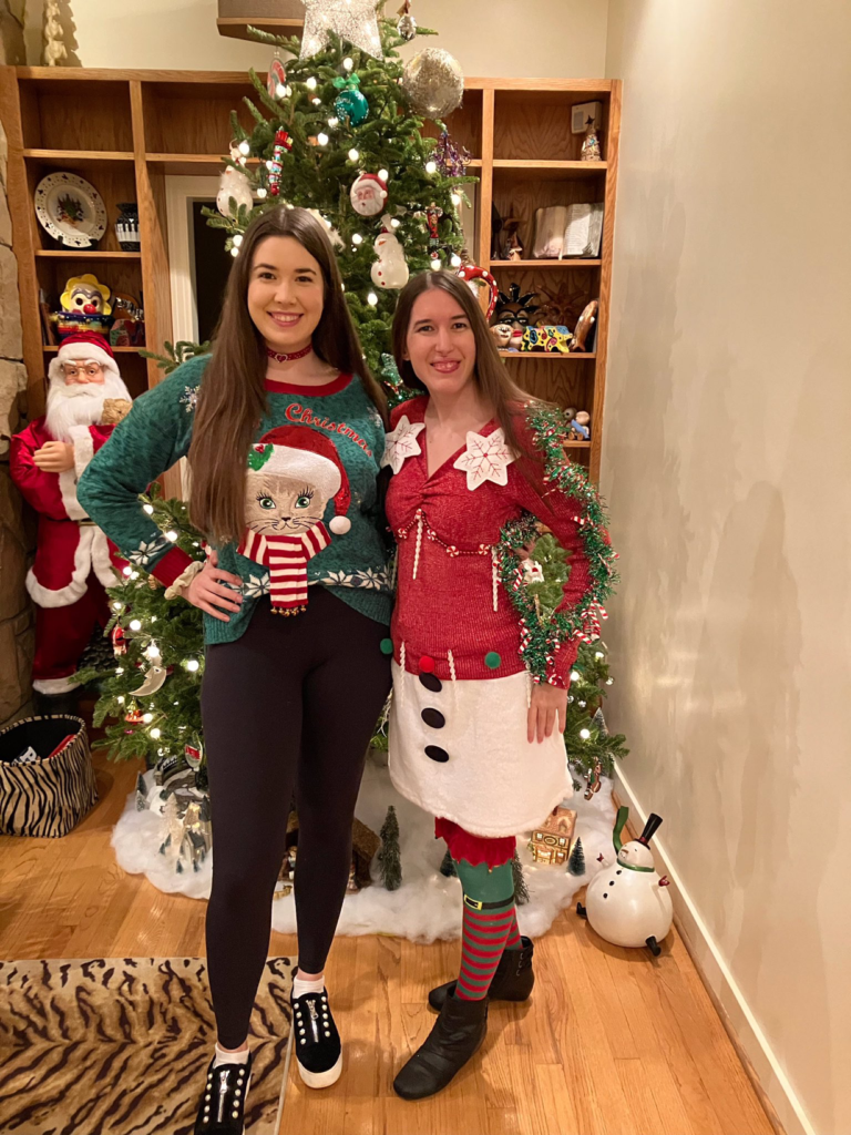 Demi and Savannah before the Bubba Show Ugly Sweater Party